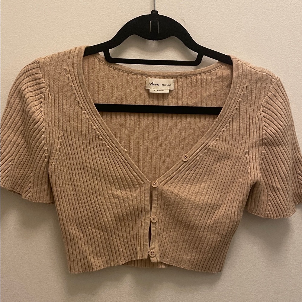 Lovers + Friends XS Revolve Knit Ribbed Button-Front crop top